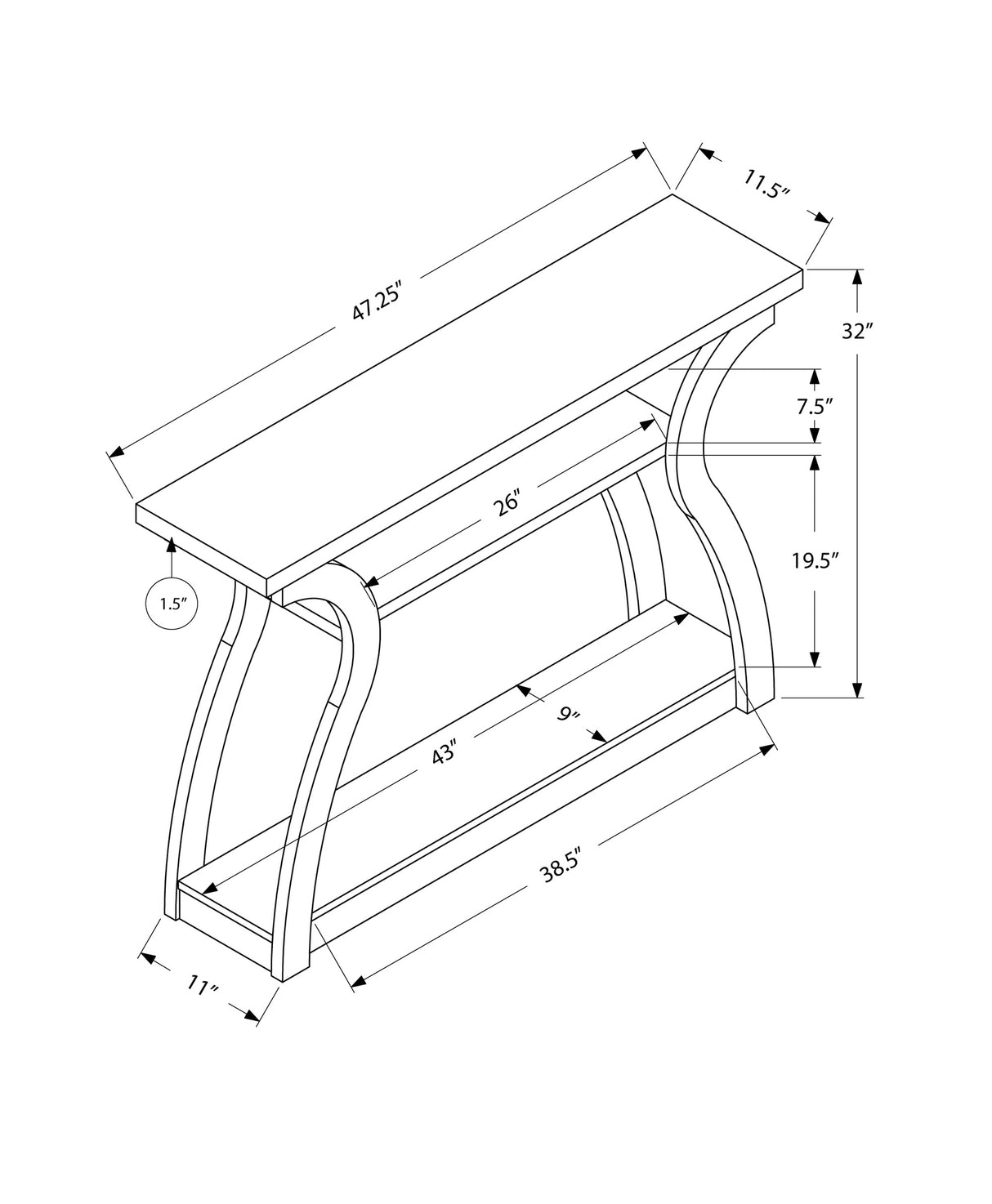 47" Espresso Floor Shelf Console Table With Storage