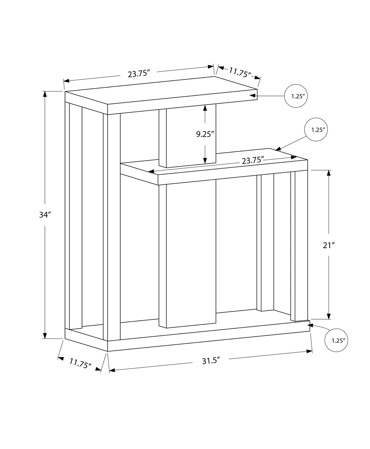 32" Taupe Free form Floor Shelf Console Table With Storage