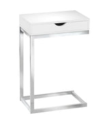 24.5" White Finish And Chromed Metal Accent Table