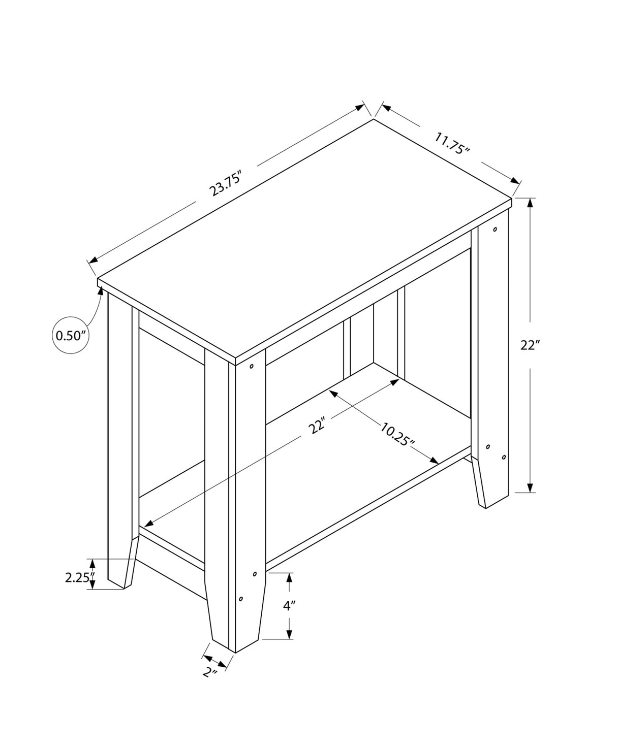 22" Dark Brown Wood End Table With Shelf