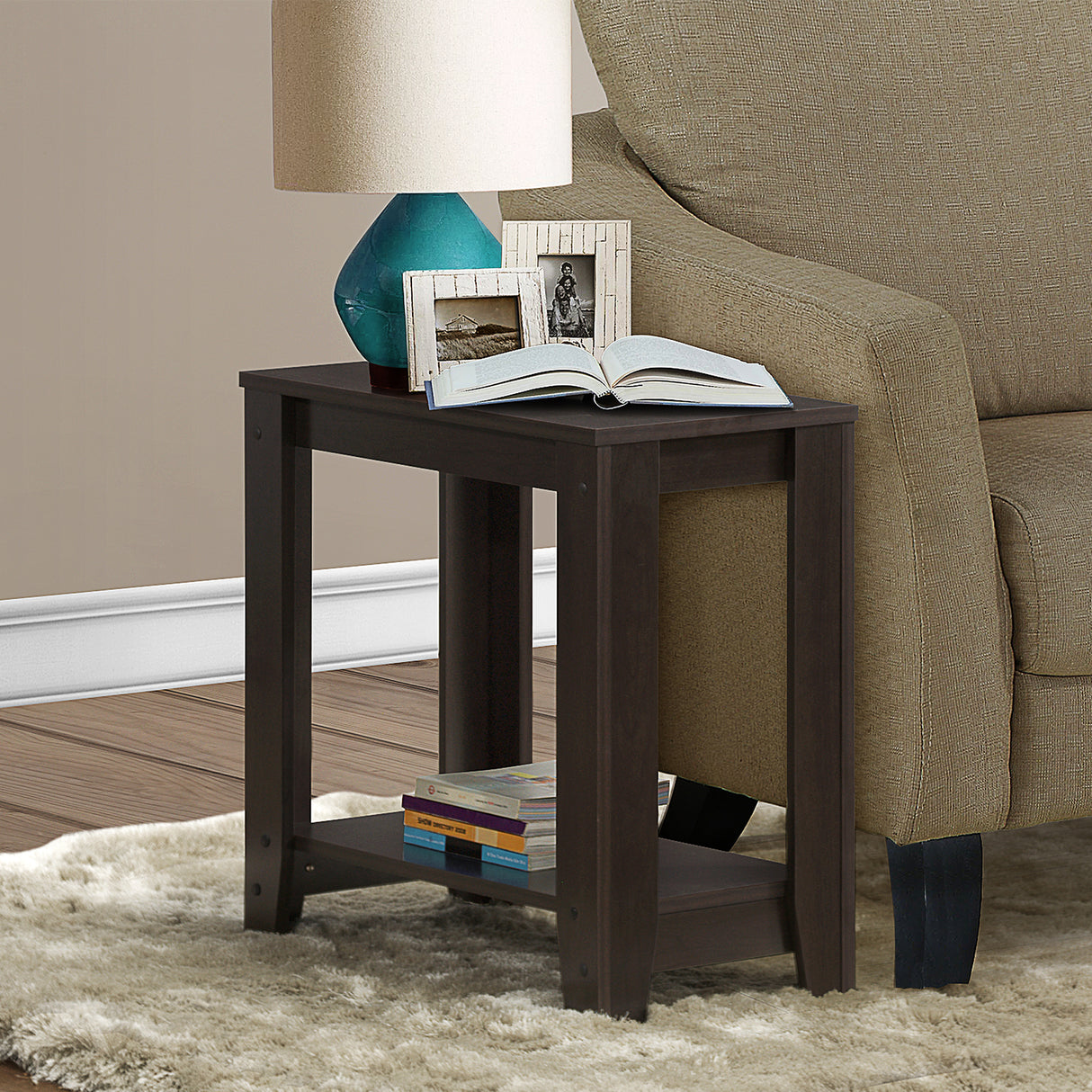 22" Dark Brown Wood End Table With Shelf