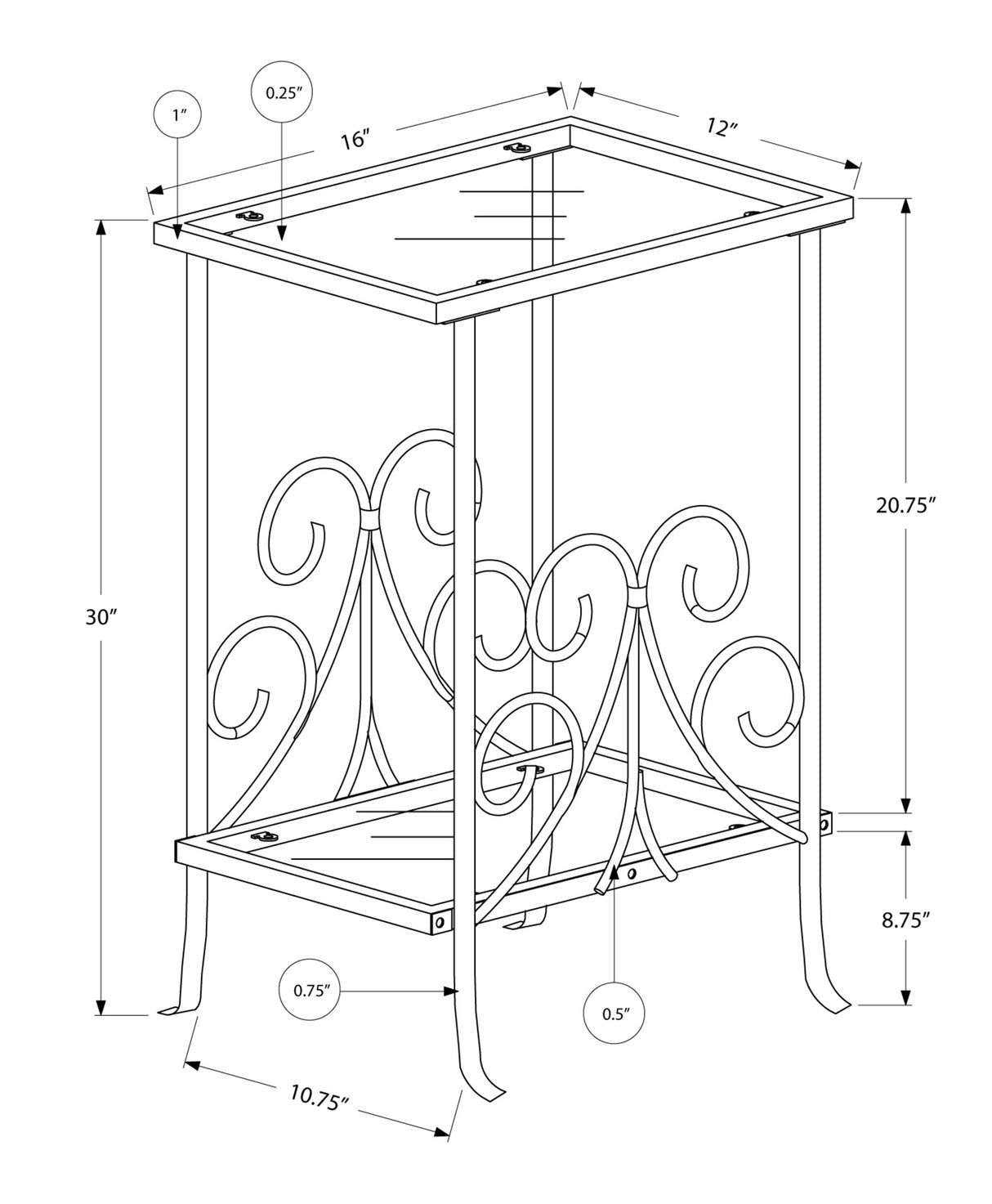 30" Silver And Clear Glass And Metal Square End Table With Shelf