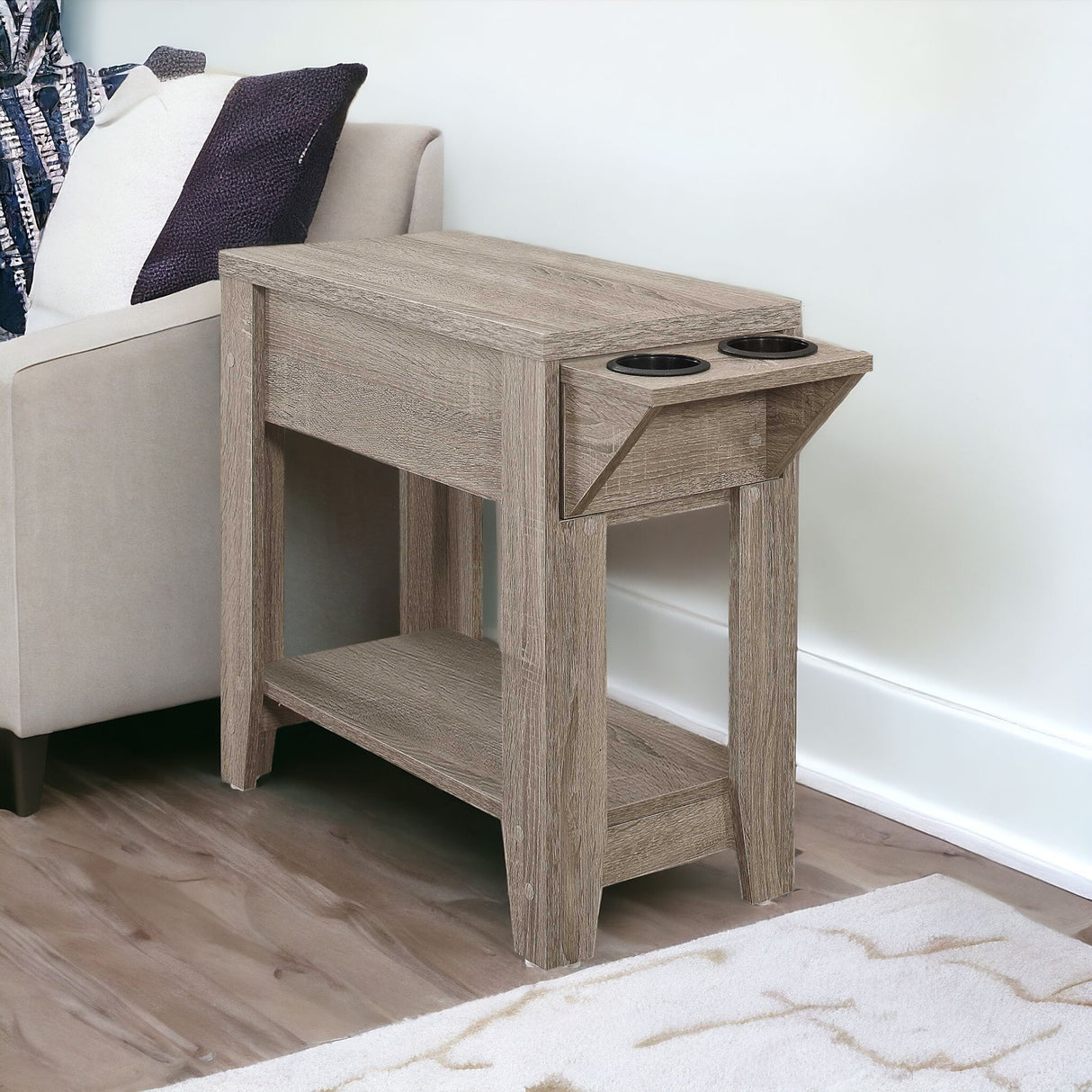 23" Taupe Wood End Table With Shelf