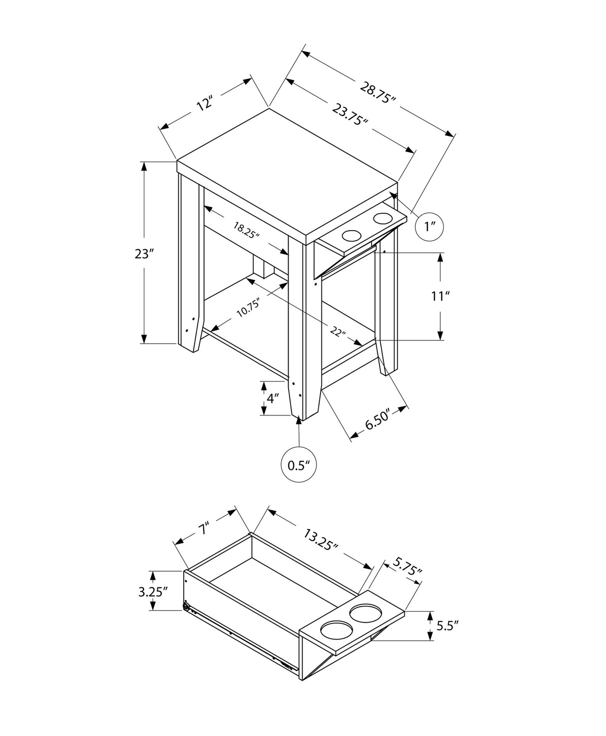 23" Taupe Wood End Table With Shelf