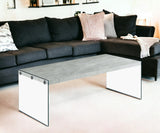 44" Gray  Clear Wood And Glass Coffee Table