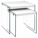 35.5" Glossy White Particle Board And Clear Glass Two Pieces Nesting Table Set