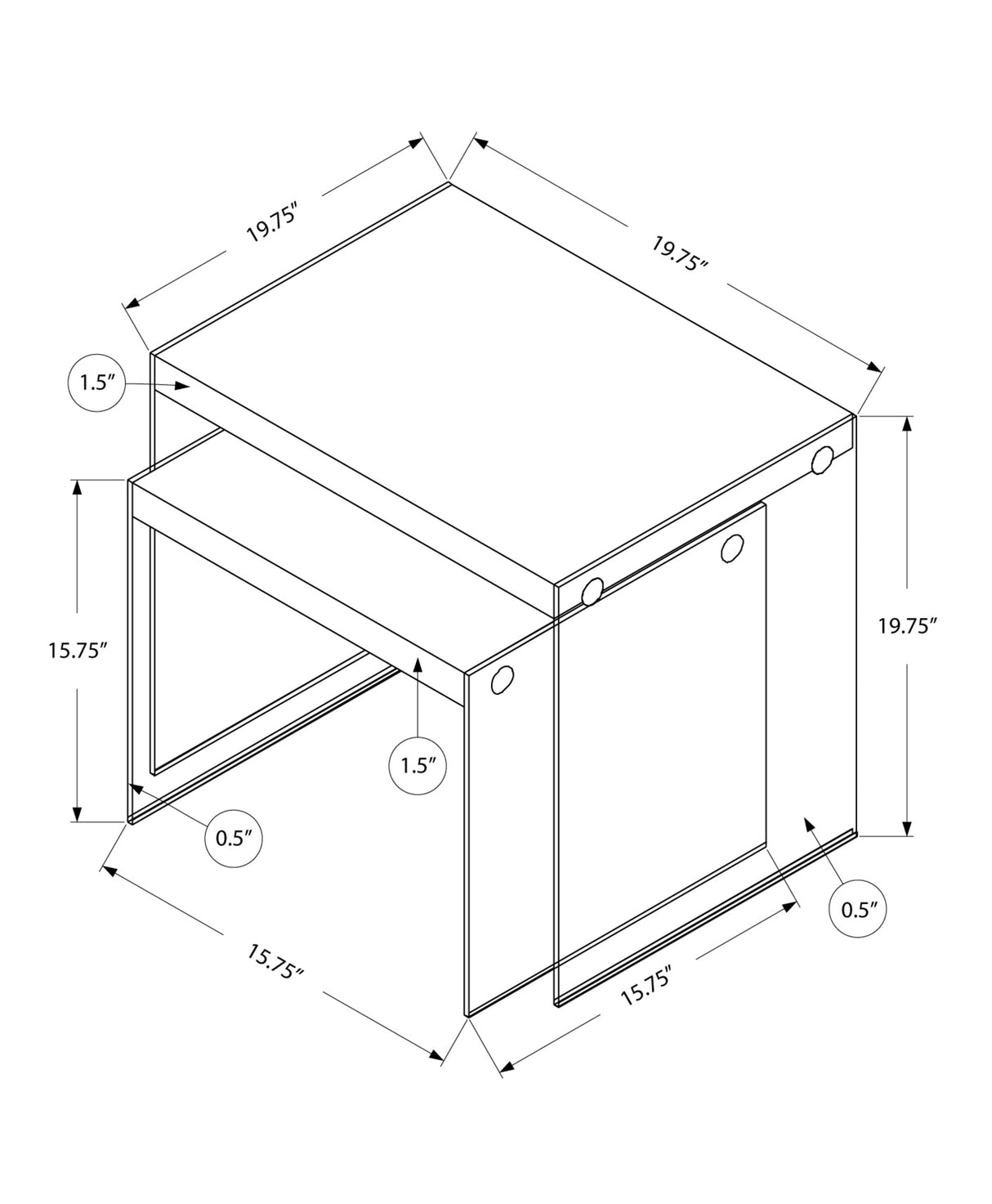 35.5" Glossy White Particle Board And Clear Glass Two Pieces Nesting Table Set