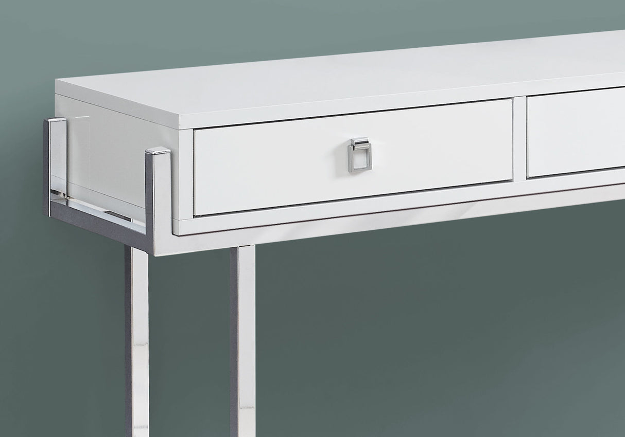 48" White and Silver Console Table And Drawers