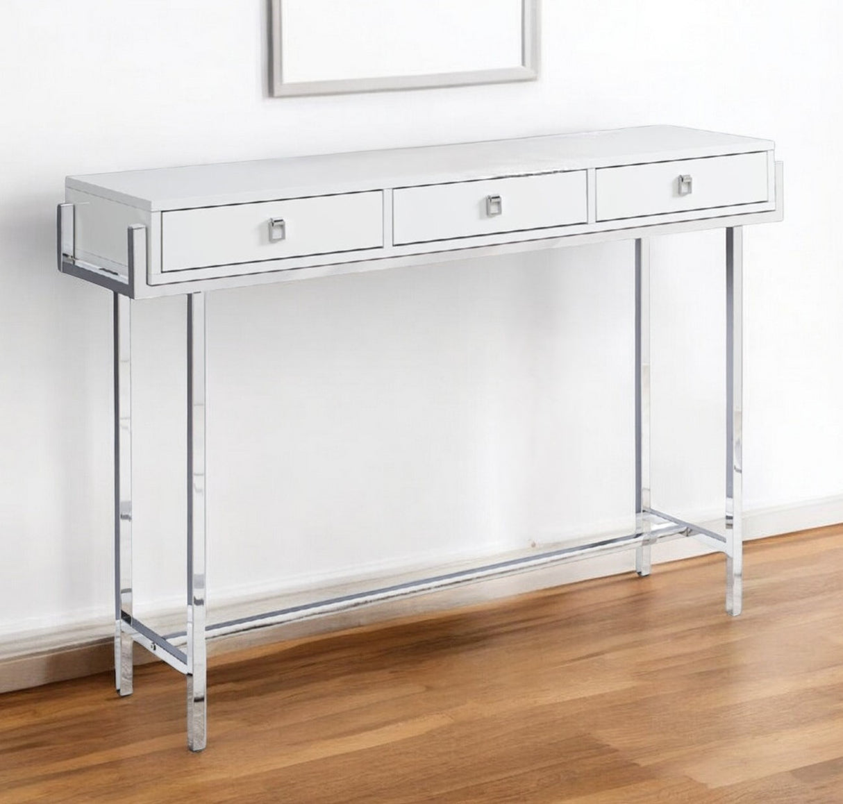 48" White and Silver Console Table And Drawers