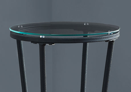 29" Black And Clear Glass Round End Table