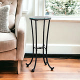 29" Black And Clear Glass Round End Table