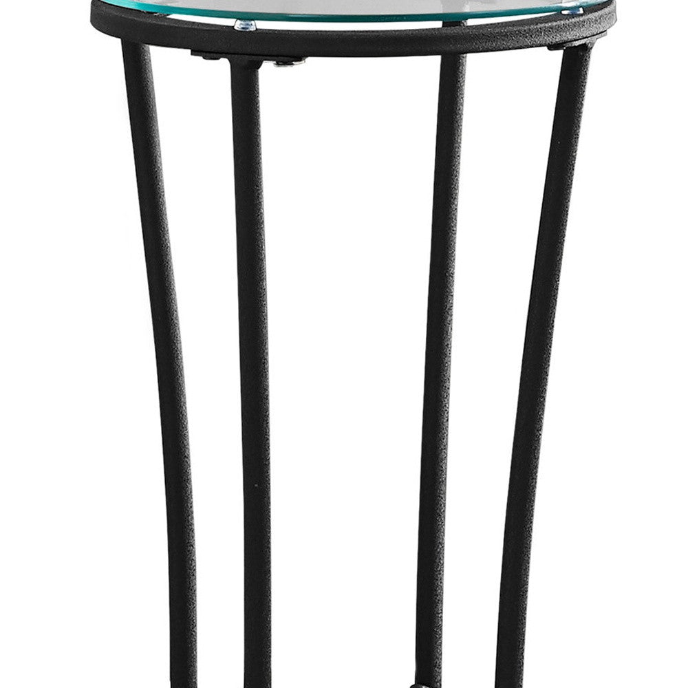 29" Black And Clear Glass Round End Table