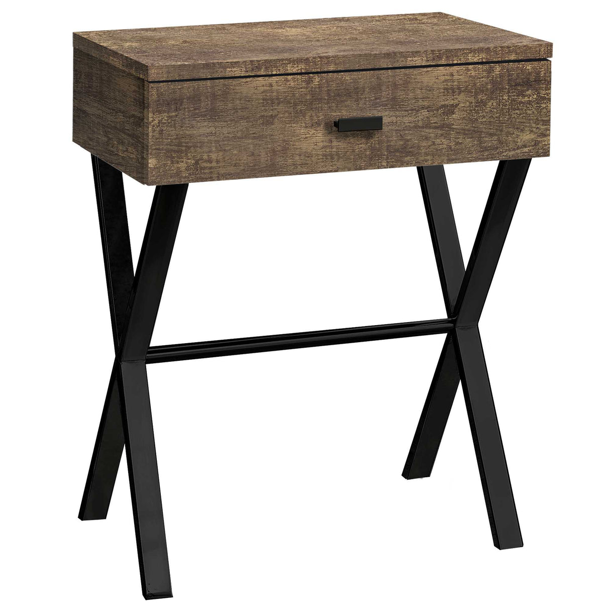 22" Black And Brown Wood And Metal End Table With Drawer