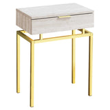 23" Gold And Beige Wood And Metal End Table With Drawer