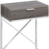 24" Silver And Gray Wood And Metal End Table With Drawer