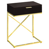 24" Gold And Black Wood And Metal End Table With Drawer