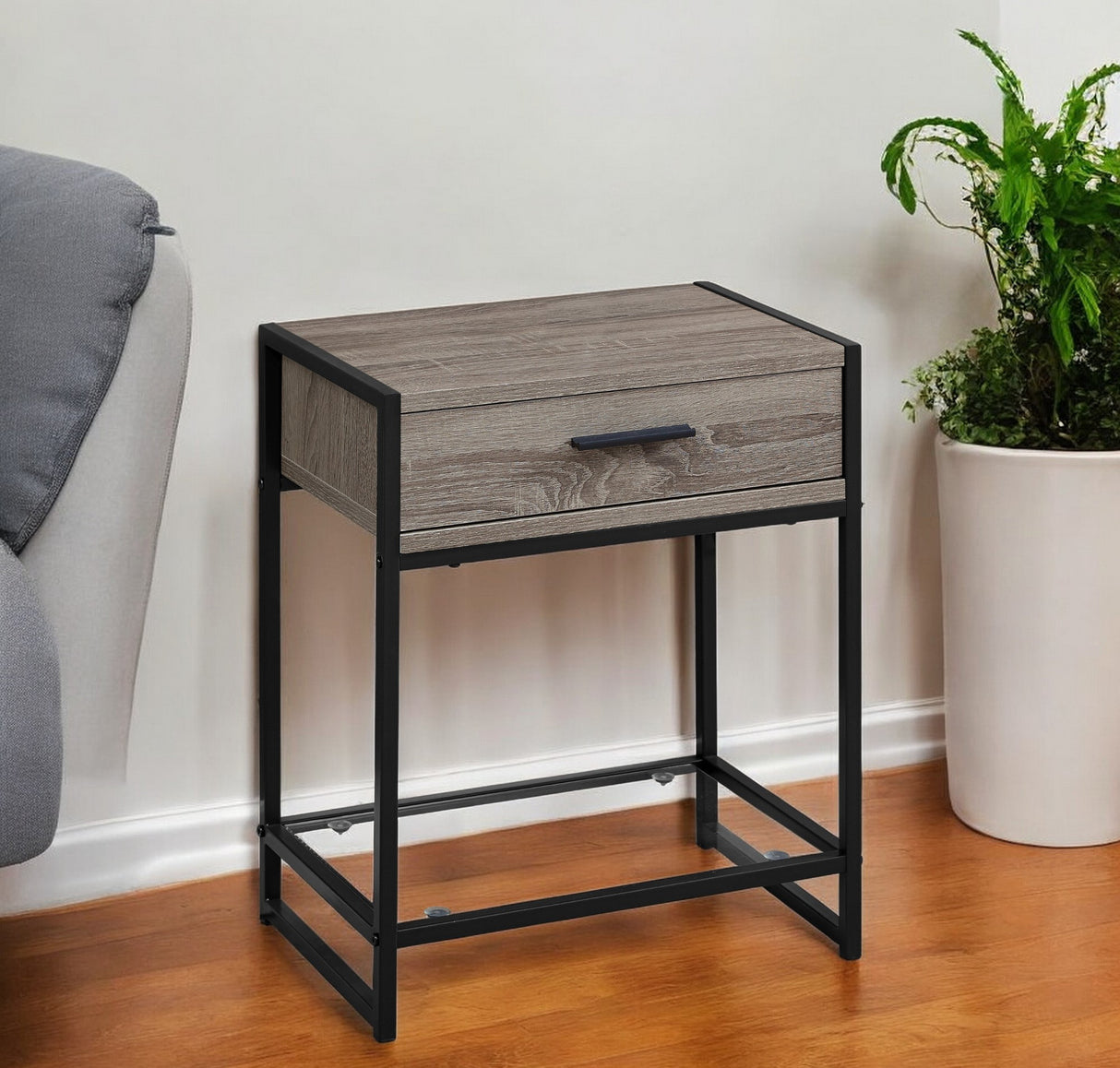 22" White Glass And Metal End Table With Drawer And Shelf