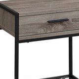 22" Black And Deep Taupe Glass And Metal End Table With Drawer And Shelf