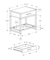 22" White Glass And Metal End Table With Drawer And Shelf