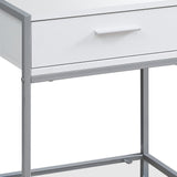 22" White Glass And Metal End Table With Drawer And Shelf