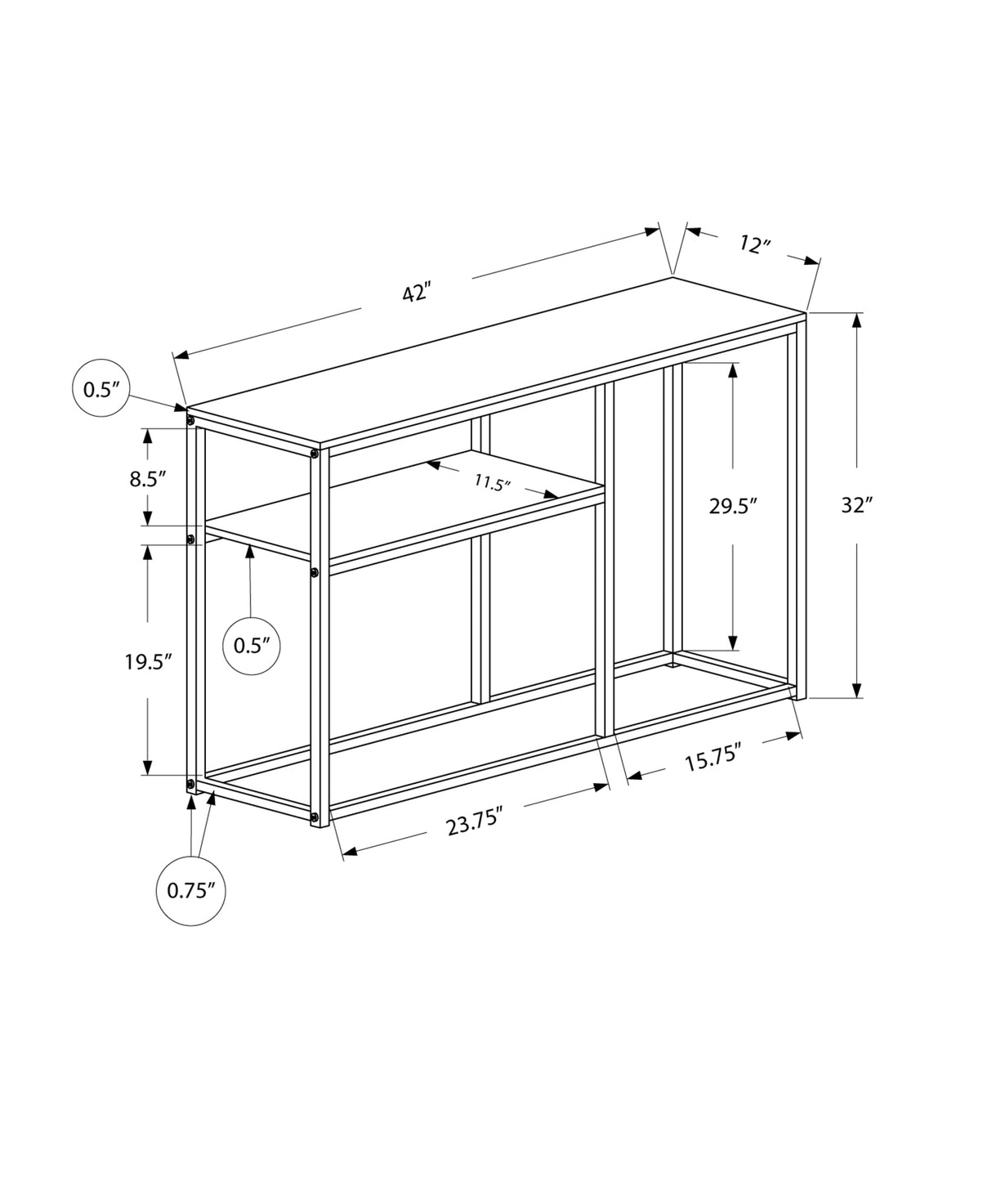 42" Gray And Black Frame Console Table With Storage