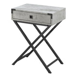 24" Black And Gray Wood And Metal End Table With Drawer