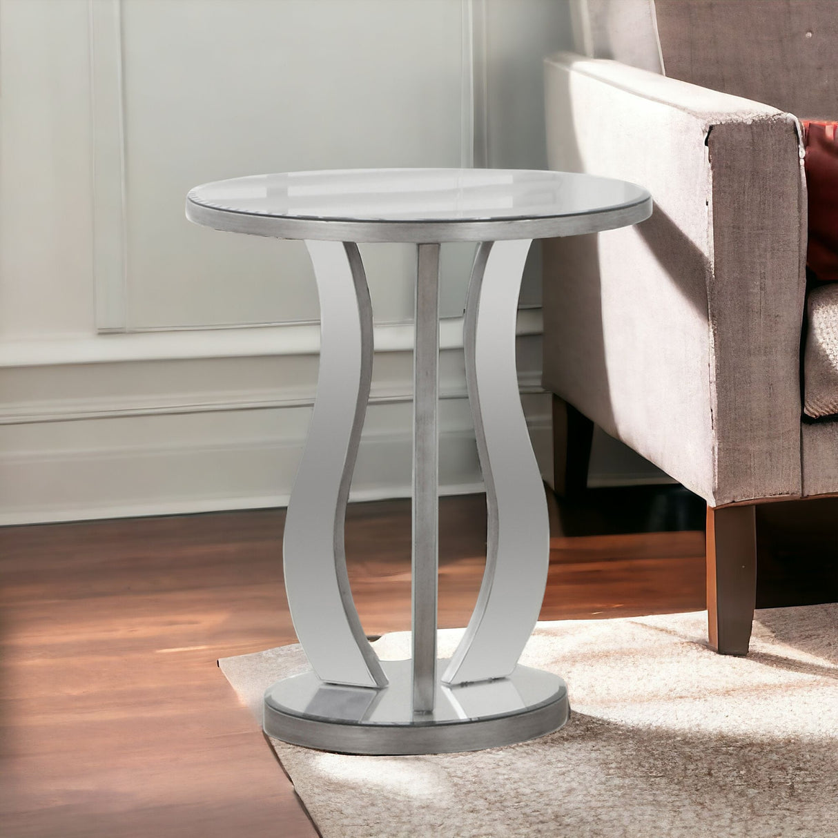 24" Silver Glass Round End Table