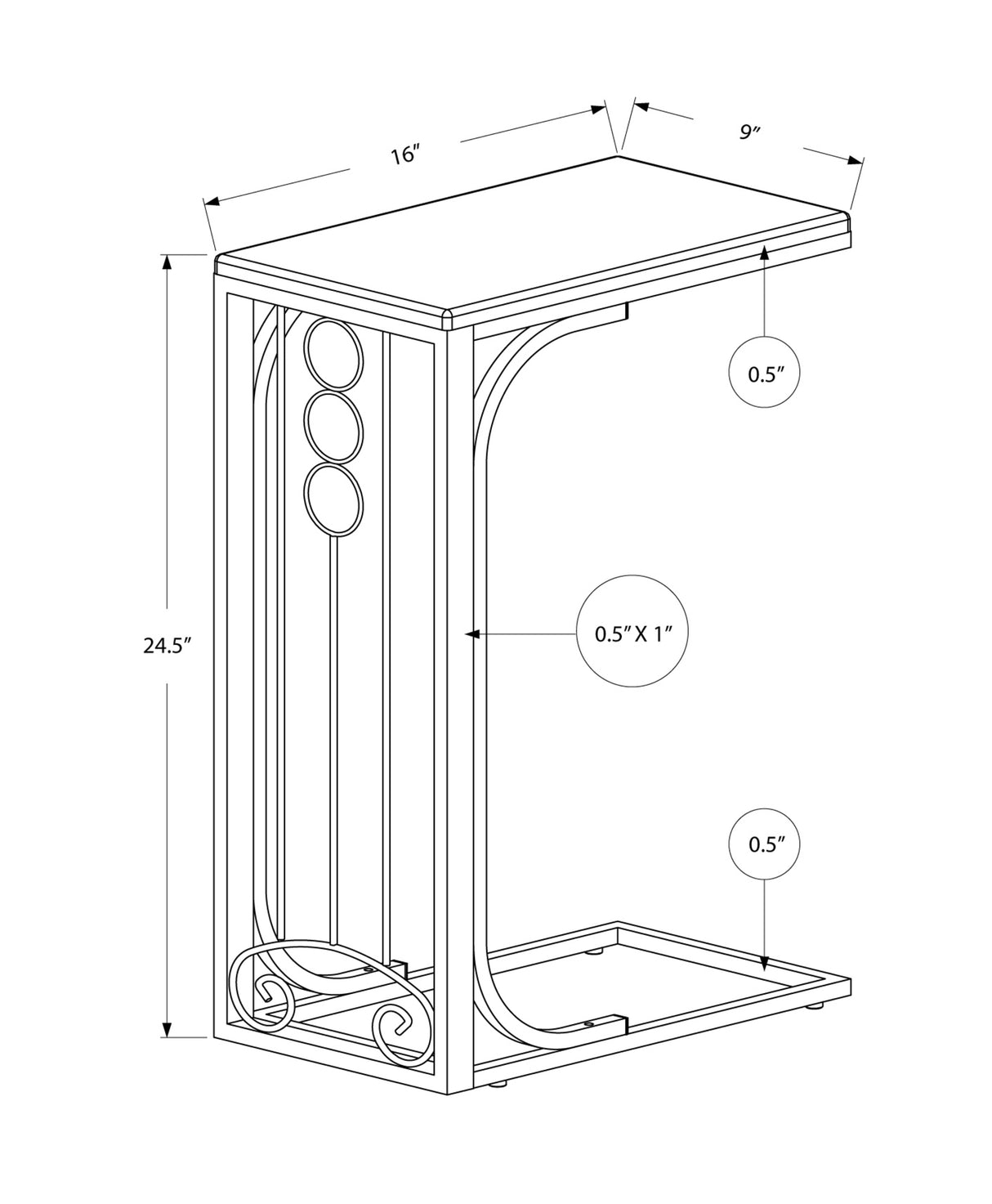 60" Gray And Black Wood And Metal End Table