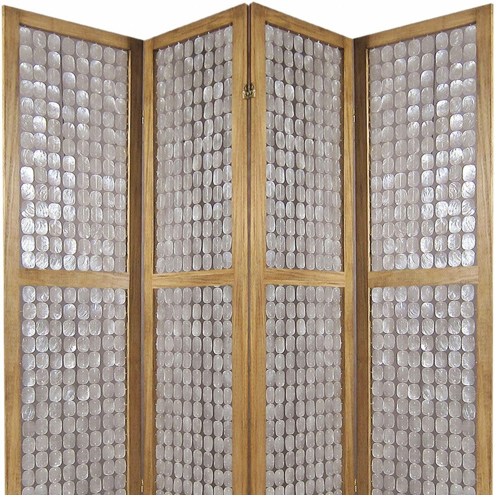 84" Clear Capiz Mother of Pearl Folding Three Panel Screen Room Divider