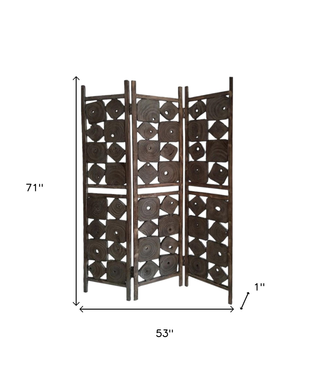 71" Brown Solid Wood Folding Three Panel Screen Room Divider