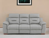 90" Gray Faux Leather Reclining Sofa With Brown Legs