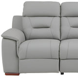 90" Gray Faux Leather Reclining Sofa With Brown Legs