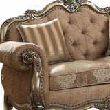 69" Gray And Off White Damask Chesterfield Loveseat and Toss Pillows