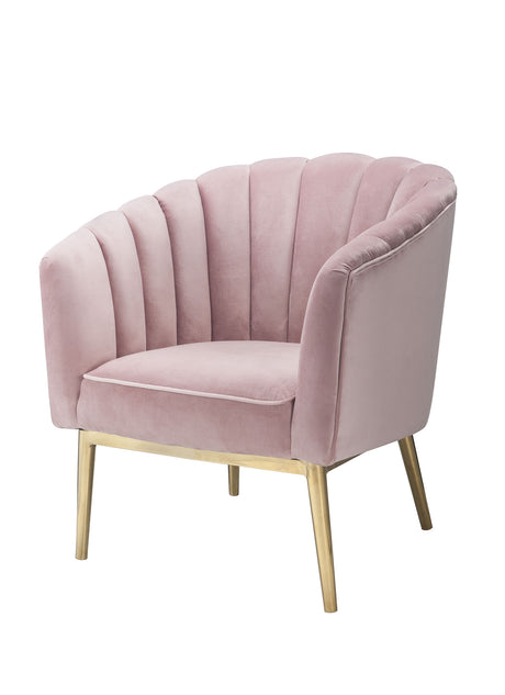 31" Pink And Copper Velvet Tufted Barrel Chair