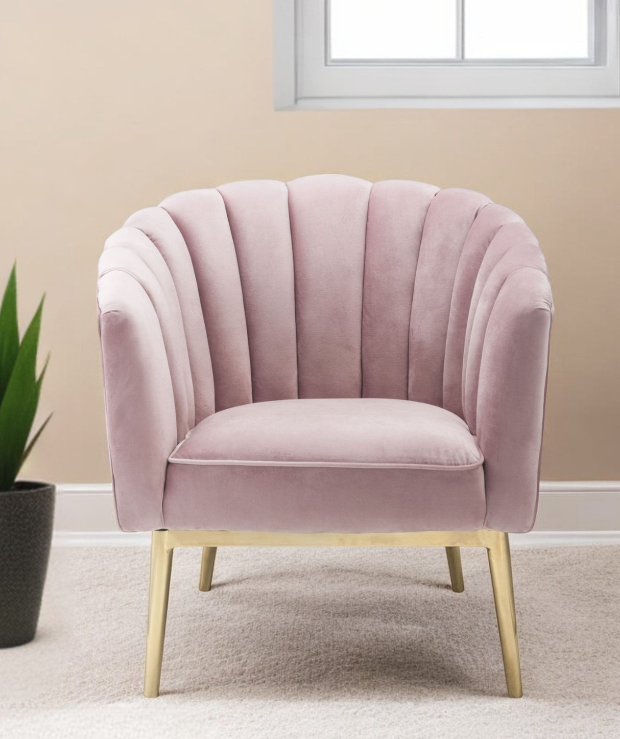 31" Pink And Copper Velvet Tufted Barrel Chair