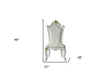 Set Of Two 27" Beige And White Faux Leather Damask Side Chair