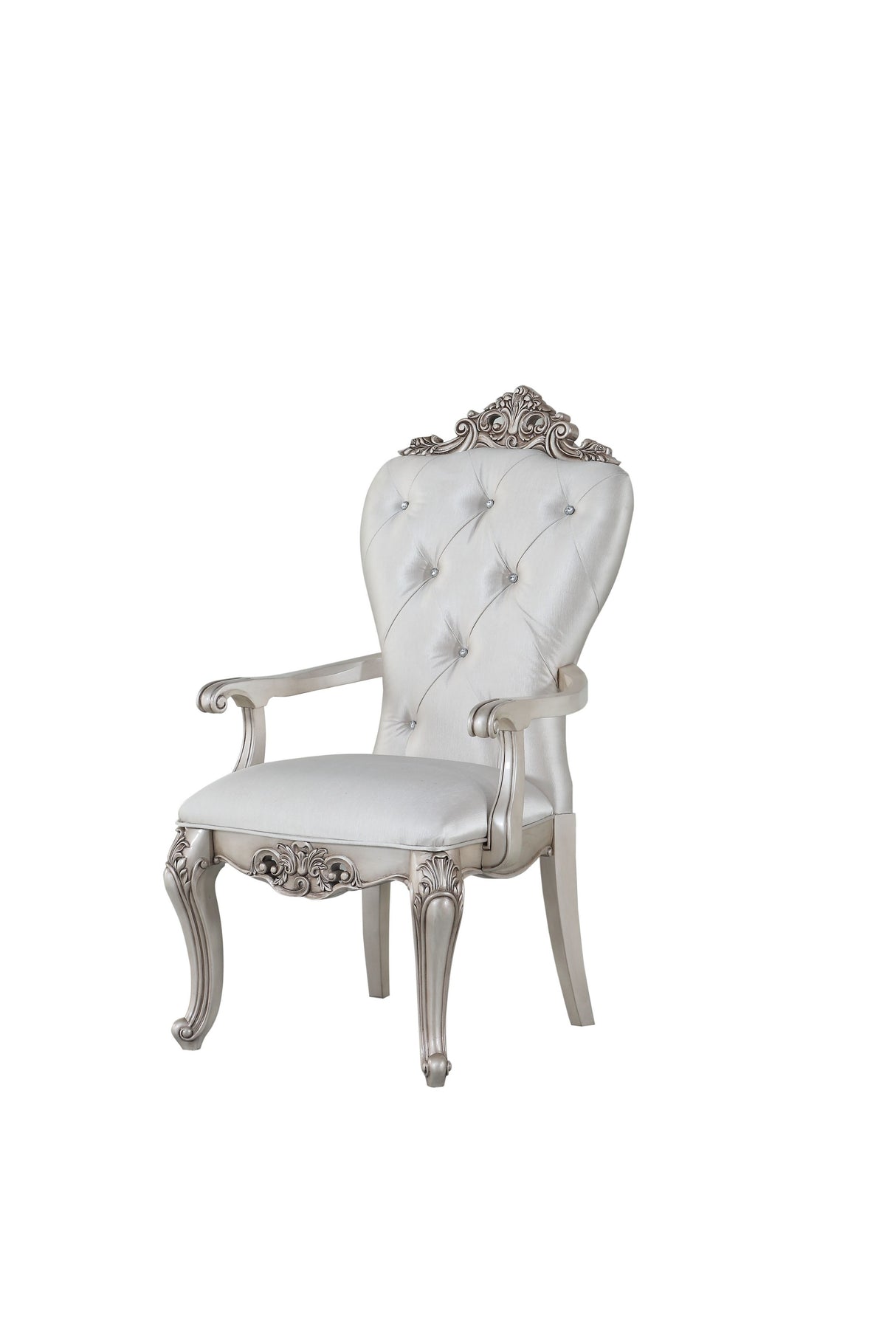 Set Of Two 25" Silver And Pearl Fabric Tufted Side Chair