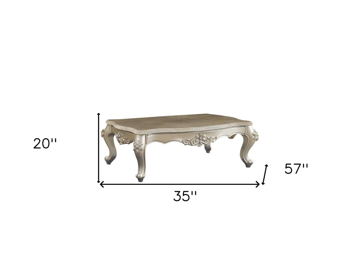 35" X 57" X 20" Marble Champagne Wood Coffee Table