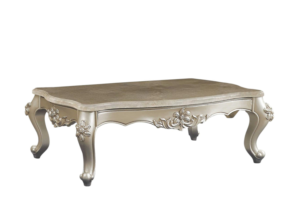 35" X 57" X 20" Marble Champagne Wood Coffee Table