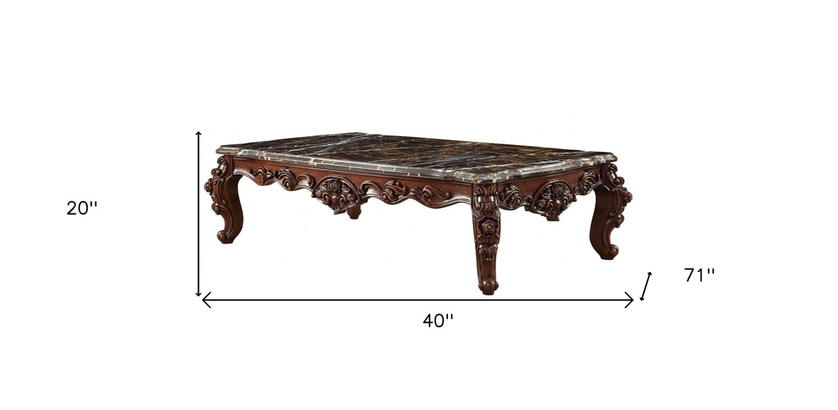 40" Dark Brown And Merlot Genuine Marble Rectangular Coffee Table