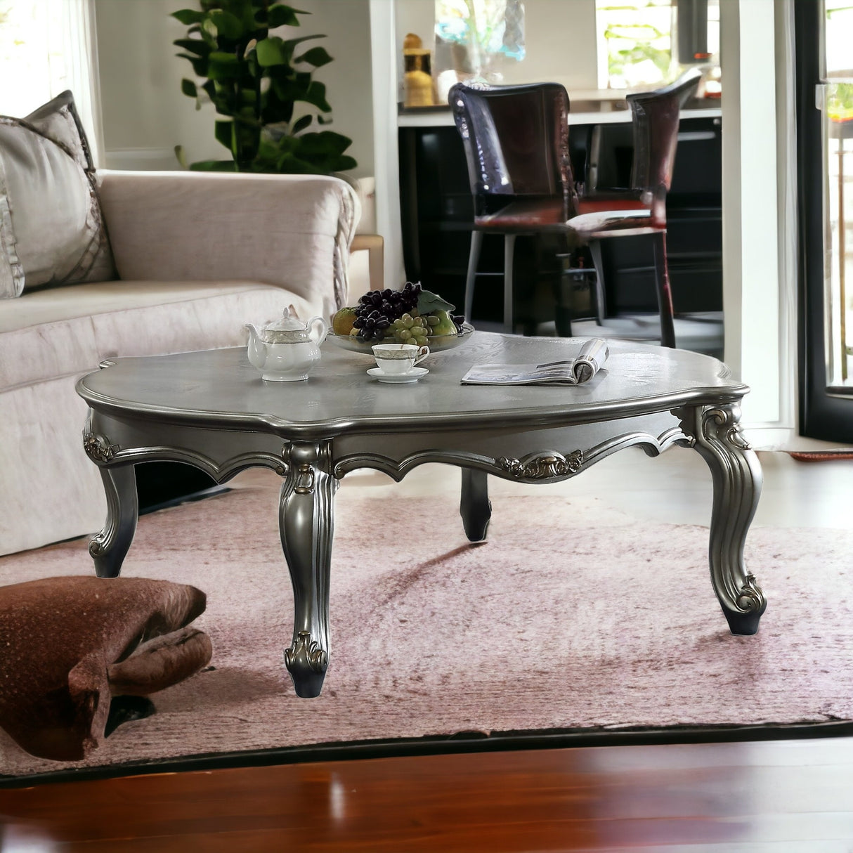 36" X 55" X 20" Antique Pearl Wood Poly-Resin Coffee Table