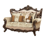 70" Beige and Brown And Brown Damask Loveseat and Toss Pillows