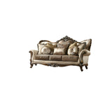 40" Tan Polyester Blend Curved Floral Sofa And Toss Pillows With Champagne Legs