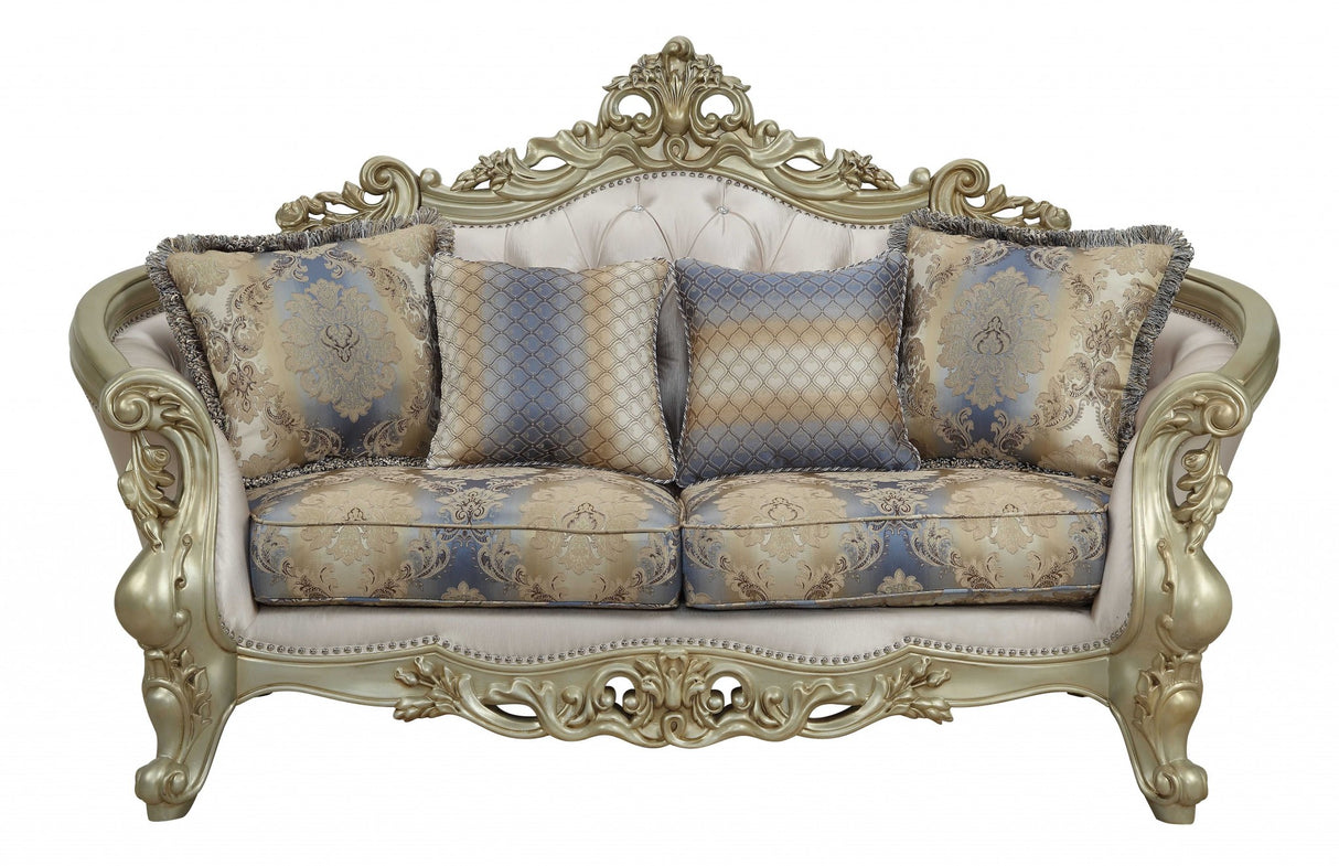 78" Gold Floral Loveseat and Toss Pillows