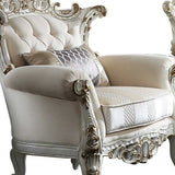 61" Ivory And Silver Damask Chesterfield Loveseat