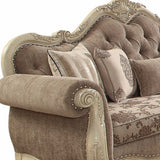 35" Gray Velvet Floral Sofa And Toss Pillows With Beige Legs
