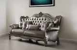 46" Platinum Faux Leather Curved Sofa And Toss Pillows