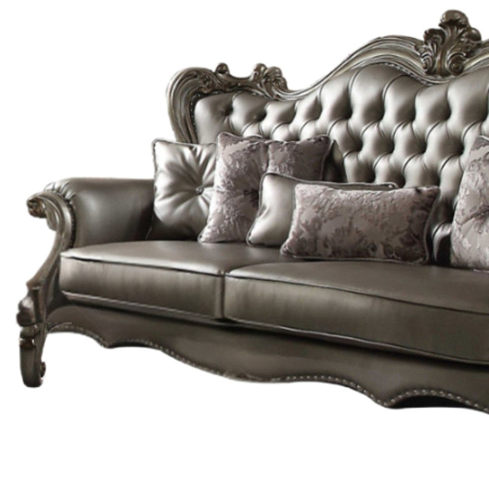 46" Platinum Velvet Curved Sofa And Toss Pillows