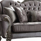 45" Platinum Velvet Curved Floral Sofa And Toss Pillows