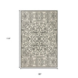 5' X 8' Gray and Ivory Damask Handmade Indoor Outdoor Area Rug